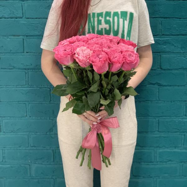 19 пионовидных роз "Розовое солнце"