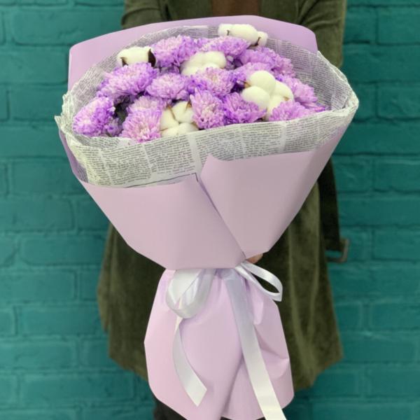 Хризантема и хлопок "Сиреневая ночь"