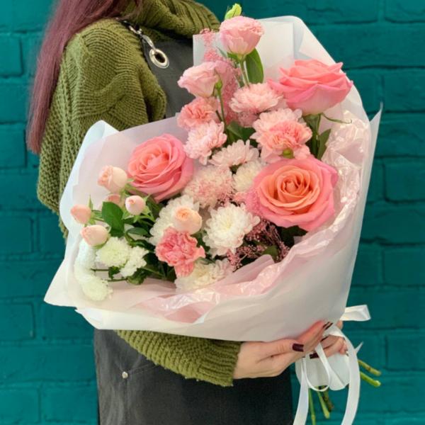 Роза и эустома "Душевная"