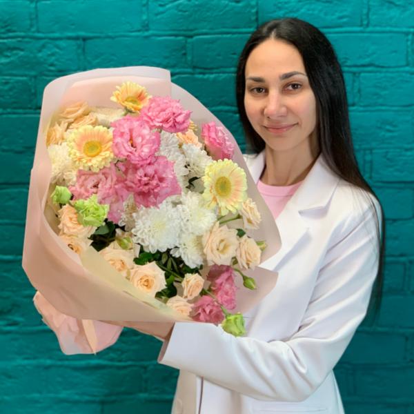 фото Герберы и эустомы "Малиновый раф"