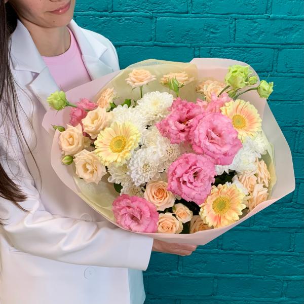 фото Герберы и эустомы "Малиновый раф"