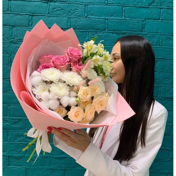 Роза и хлопок "Вечернее свидание"