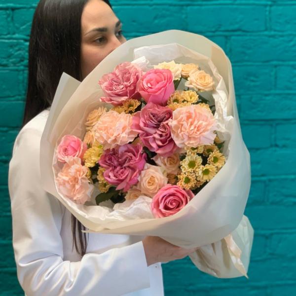 фото Пионовидной розы и хризантемы "Романтичный закат"