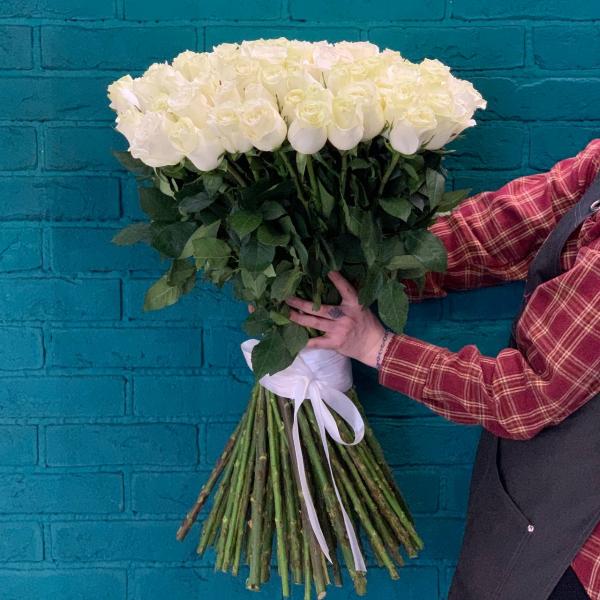 фото 101 белой розы 80см "Сибирский холод"