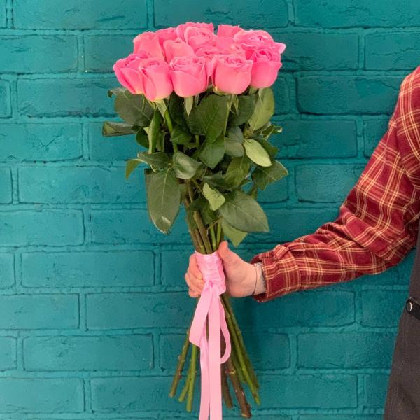 фото 15 розовых роз 80см "Летнее сияние"