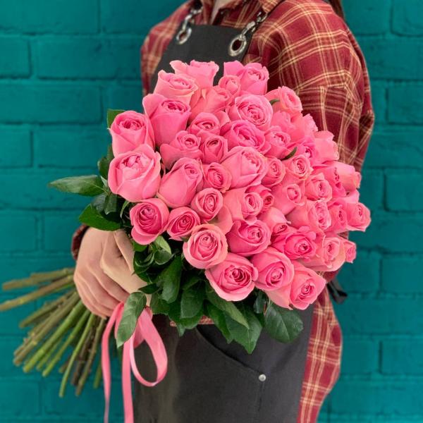 45 розовых роз 80см "Чистое очарование"
