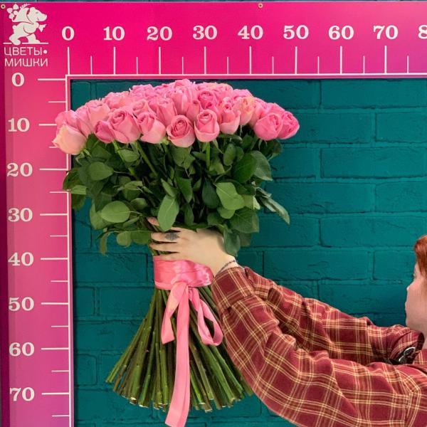 фото 75 розовых роз 80см "Зефирный"
