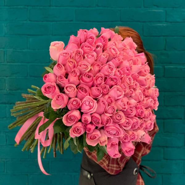 фото 75 розовых роз 80см "Зефирный"