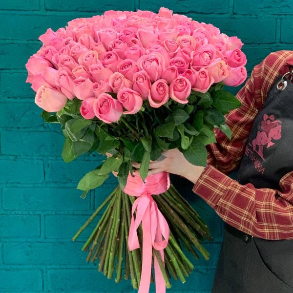 фото 75 розовых роз 80см "Зефирный"