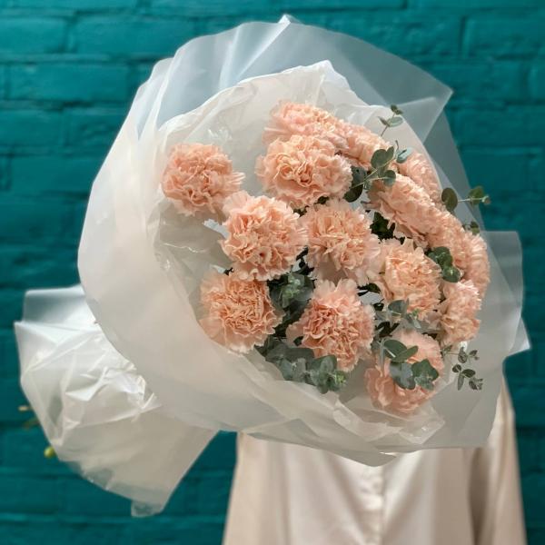 фото Розовой гвоздики и эвкалипта "Лукавая краса"