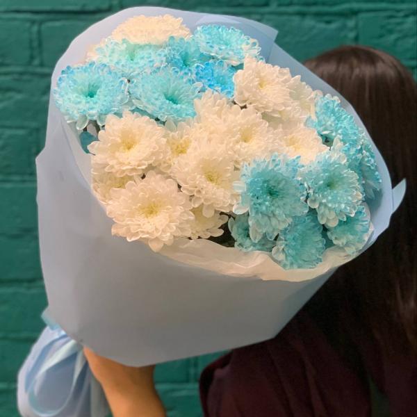 7 голубо-белых хризантем "Небесное сияние"