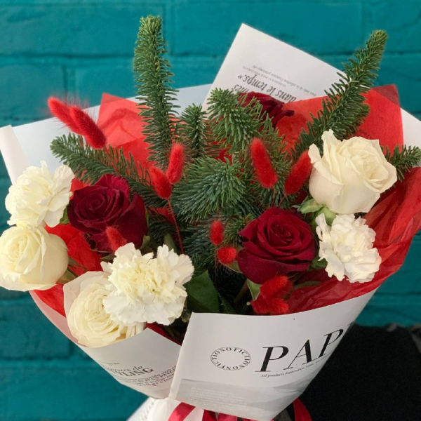 фото Нобилиса и розы «Зимняя классика»