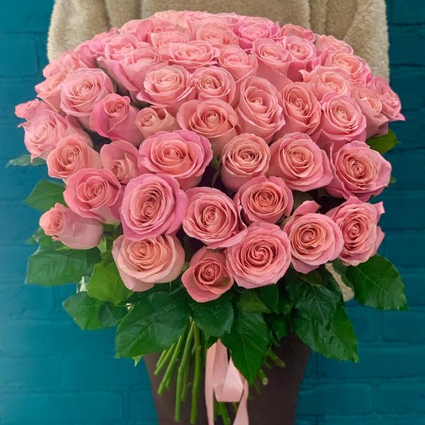 55 розовых роз "розовое безумие"