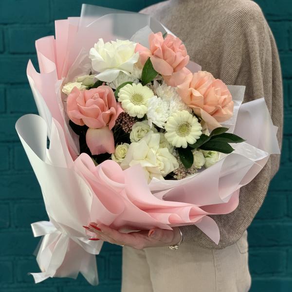 Французская роза и гербера "Весенний день"