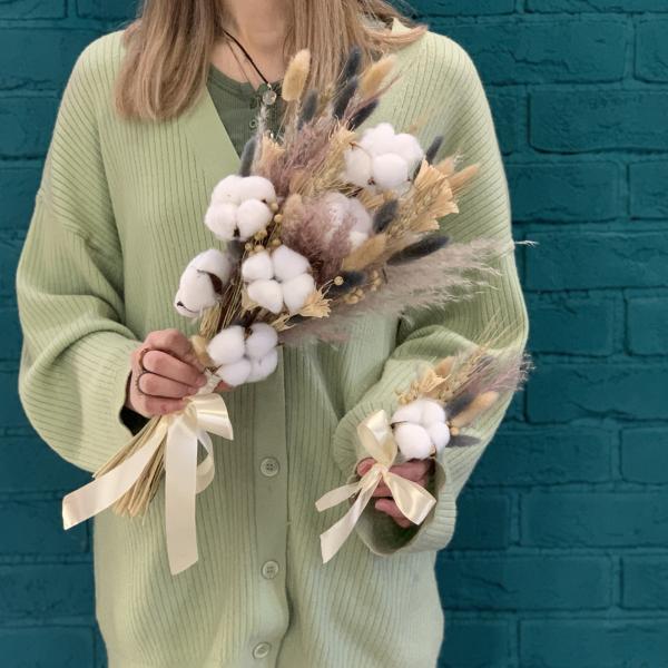 Букет невесты и бутоньерка "Природная любовь"