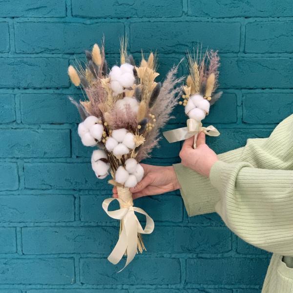 Букет невесты и бутоньерка "Природная любовь"