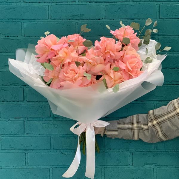 Французская роза и эвкалипт "Алый закат"