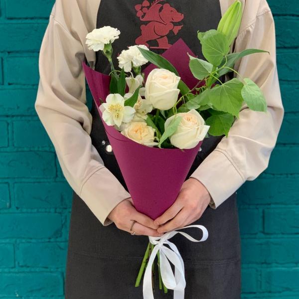   Роза и альстромерия  "Летняя свежесть"