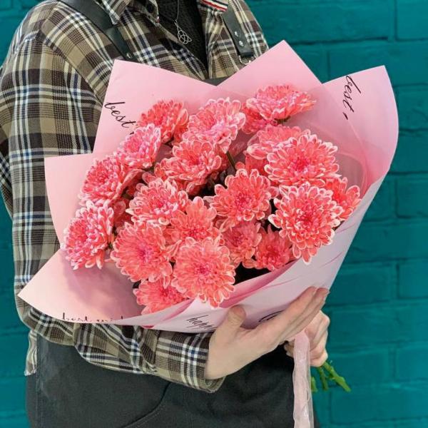  5 розовых хризантем "Сахарный сон" 