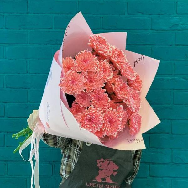  5 розовых хризантем "Сахарный сон" 