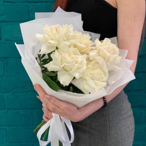  5 белых французских роз "Белоснежный взгляд"