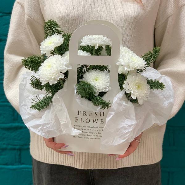 фото Белой хризантемы и нобилиса "Зимняя сказка"