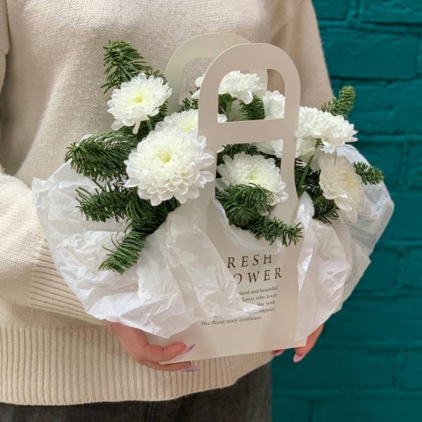 фото Белой хризантемы и нобилиса "Зимняя сказка"