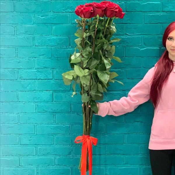 13 красных роз 80см "красный бархат"