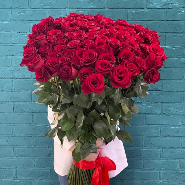 101 красная роза 80см "Звездное небо"