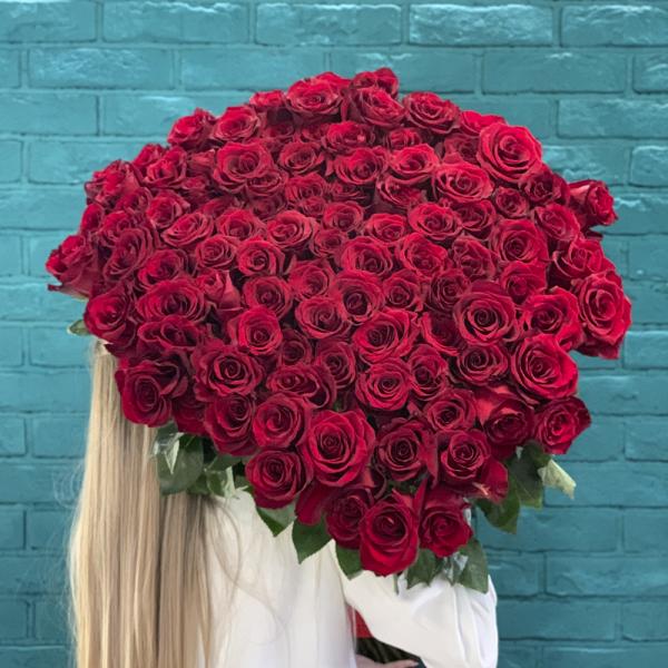 101 красная роза 80см "Звездное небо"