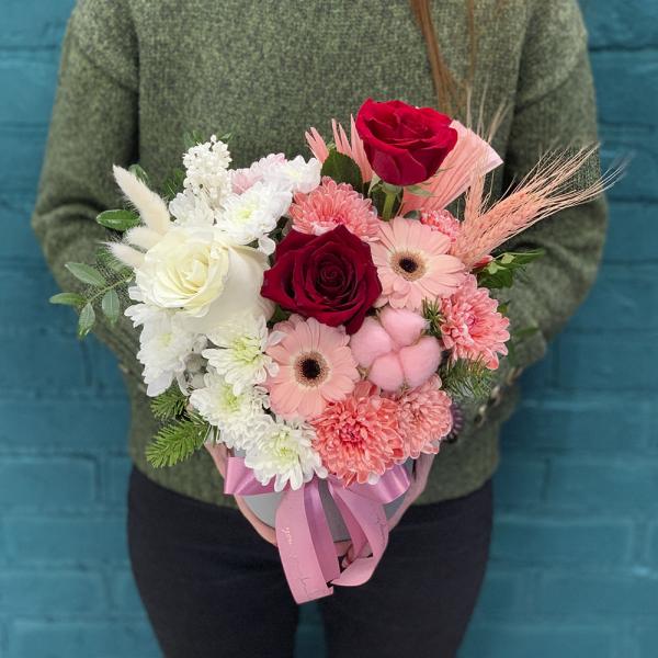 Коробка с розой и хлопком "Ирония судьбы"