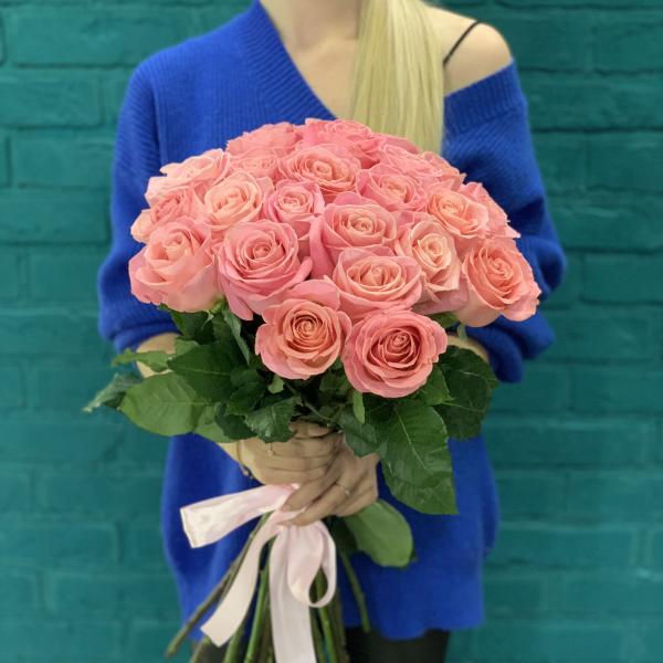 25 розовых роз "Розовый пудинг"